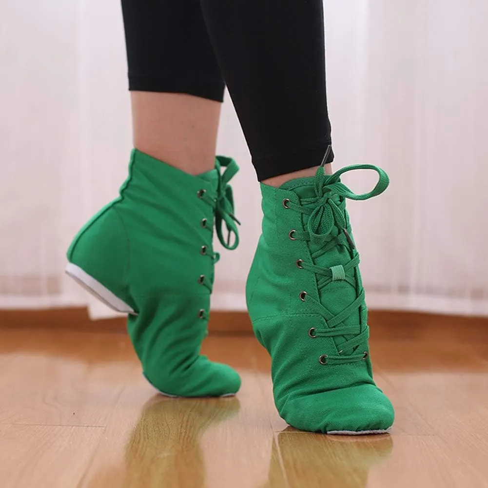 JUODVMP Women's Canvas Flats Boots Jazz Dance Shoes Breathable Canvas Jazz Dance Shoes Boot Jazz Shoes for Adult & Child,Model TJGBFBJS