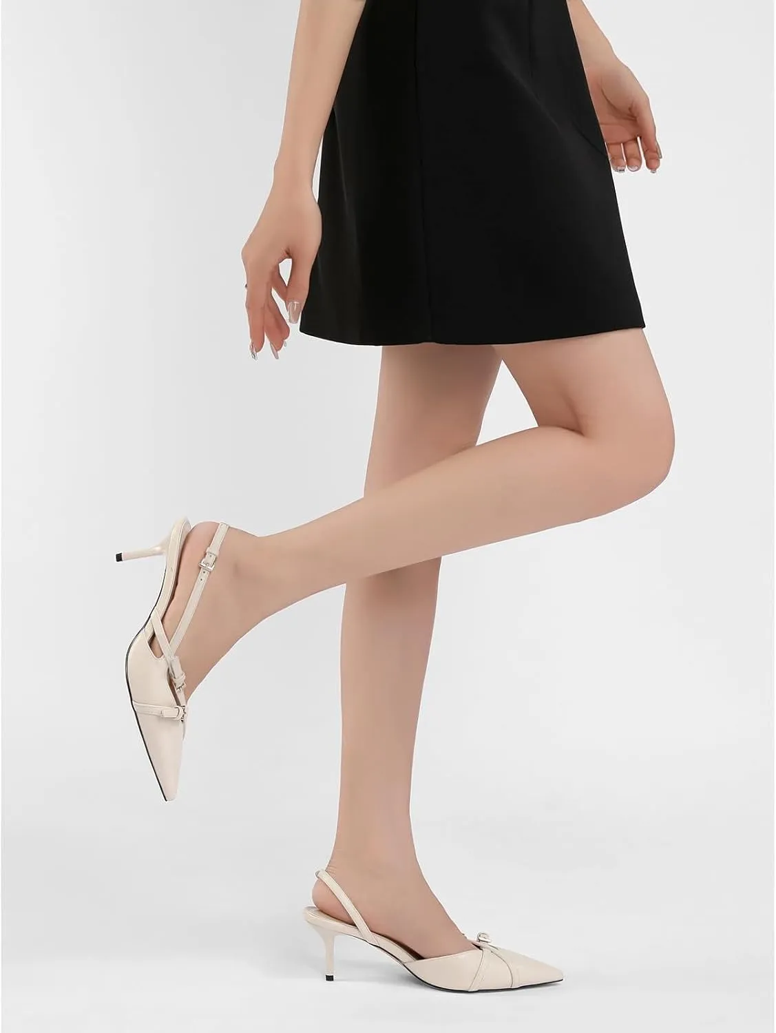 KaroNairy Kitten Heels for Women Pointed Toe Slingback Heels Closed Toe Wedding Dress Pumps with Buckles