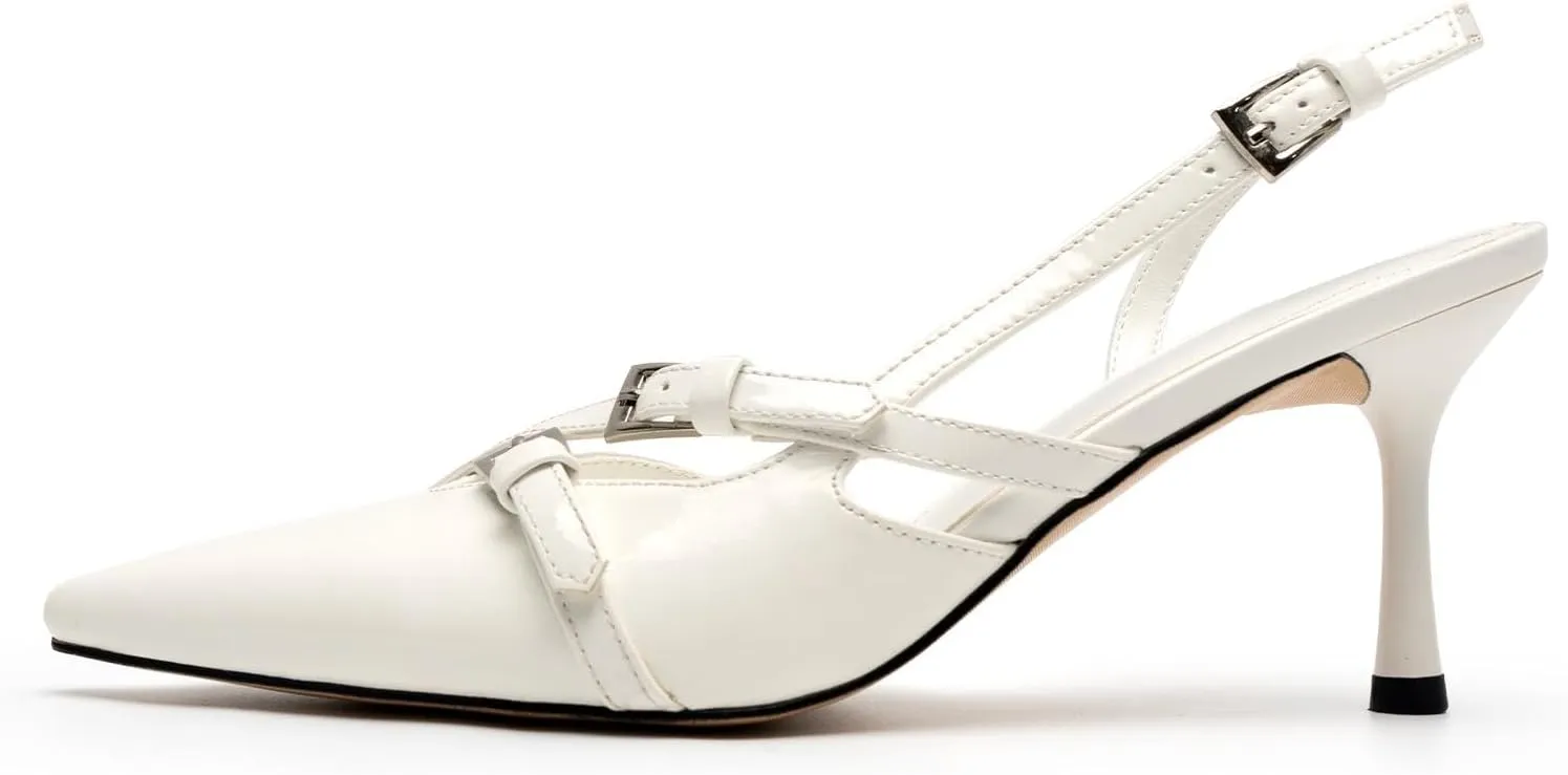 KaroNairy Kitten Heels for Women Pointed Toe Slingback Heels Closed Toe Wedding Dress Pumps with Buckles