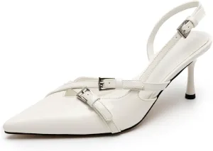 KaroNairy Kitten Heels for Women Pointed Toe Slingback Heels Closed Toe Wedding Dress Pumps with Buckles