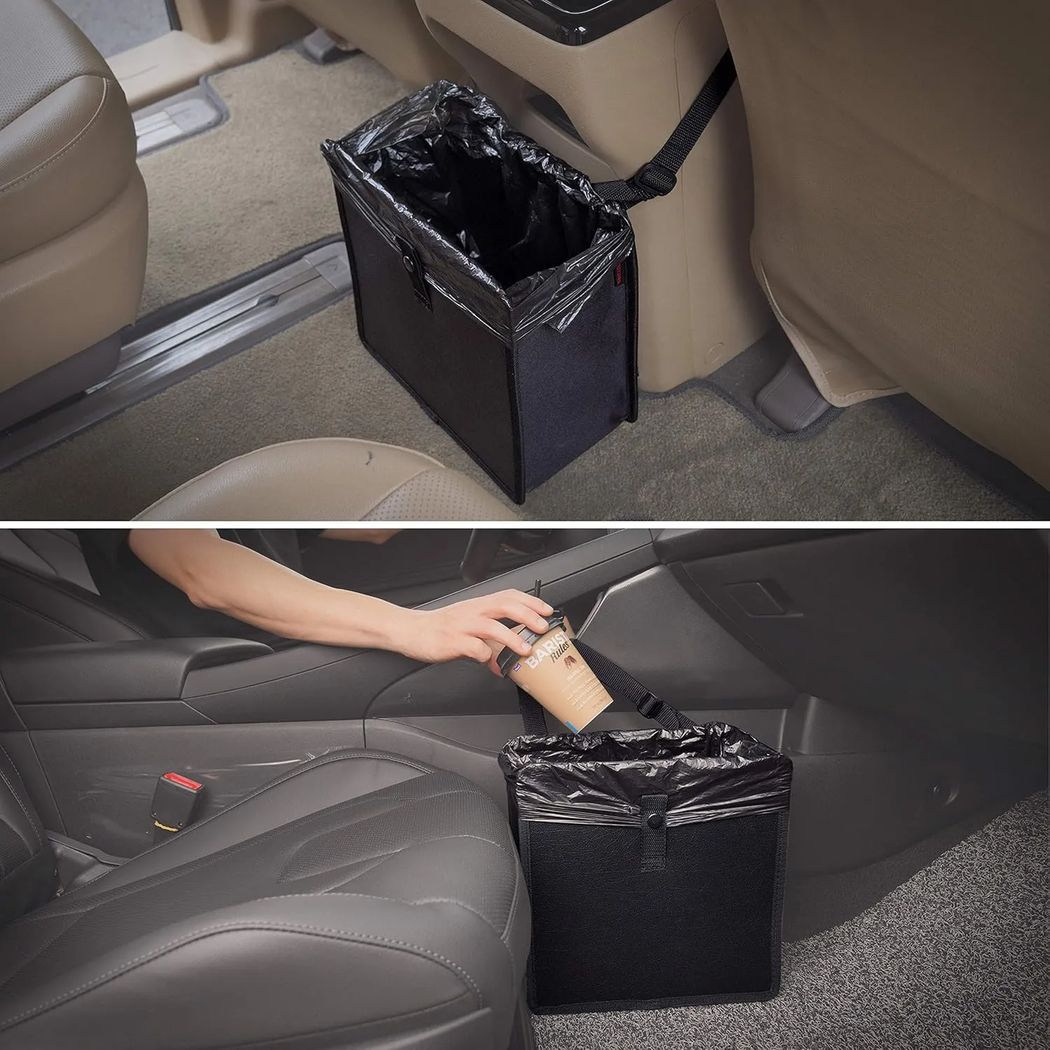 KMMOTORS Jopps Premium Diamond Car Trash Can – Luxury Foldable Bin with Strap, PU Leather & Oxford, Waterproof, Bling Crystal Design for Stylish Interiors (Large, Diamond Black)