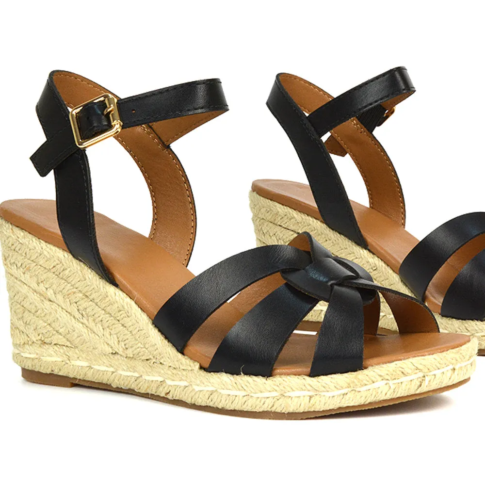 Kylie Wedge Heel Ankle Strap Espadrille Sandals in Gold
