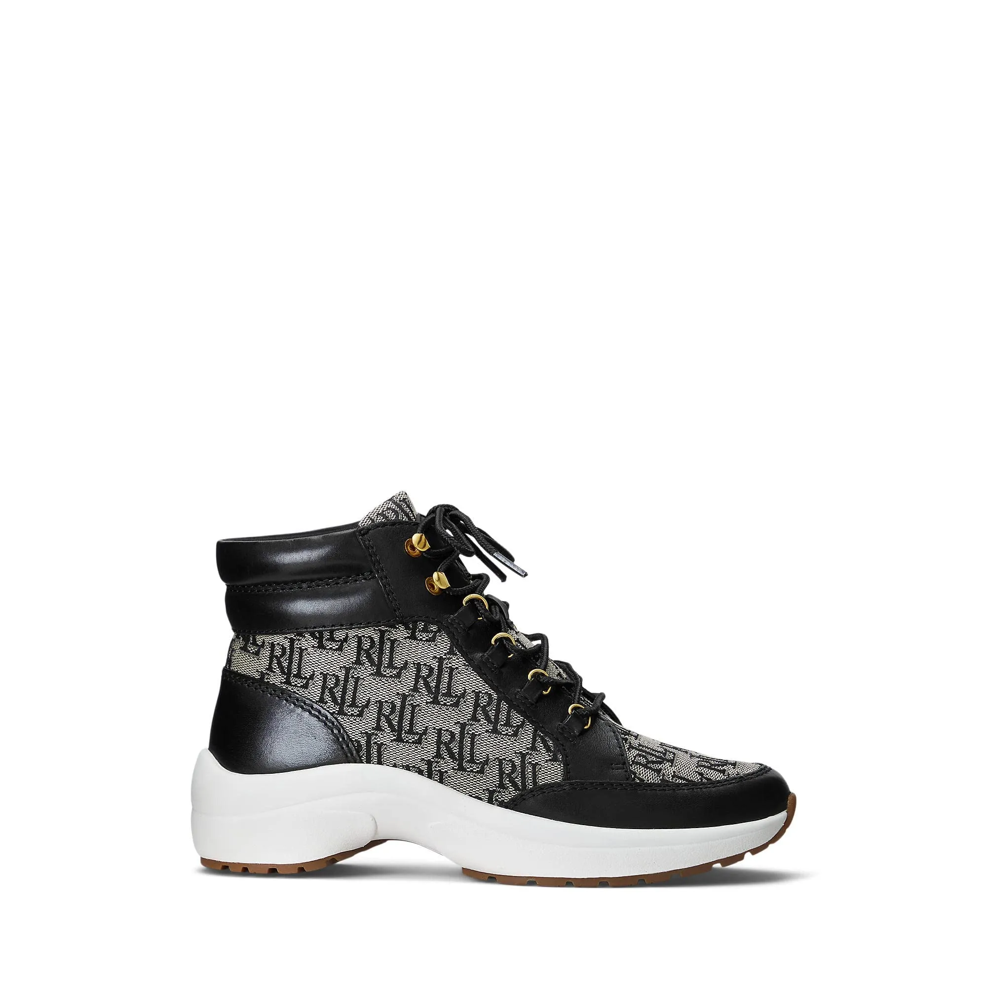 Lauren Ralph Lauren Women's Rylee Hiker Sneaker, Black-Black/Black, 8.5