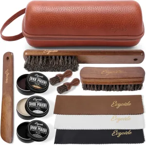 Leather shoe polish&shine kit, travel shoe care kit black&brown&neutral,shoe shine kit for men boots shoe brush kit