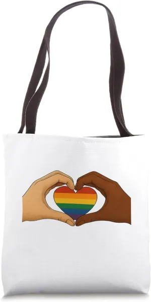 LGBT Hands Surrounding Rainbow Heart Tote Bag