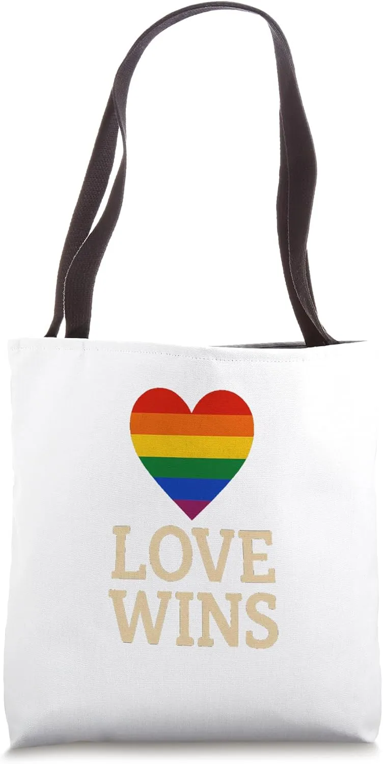 LGBT Love Wins Rainbow Heart Equality Graphic Tote Bag