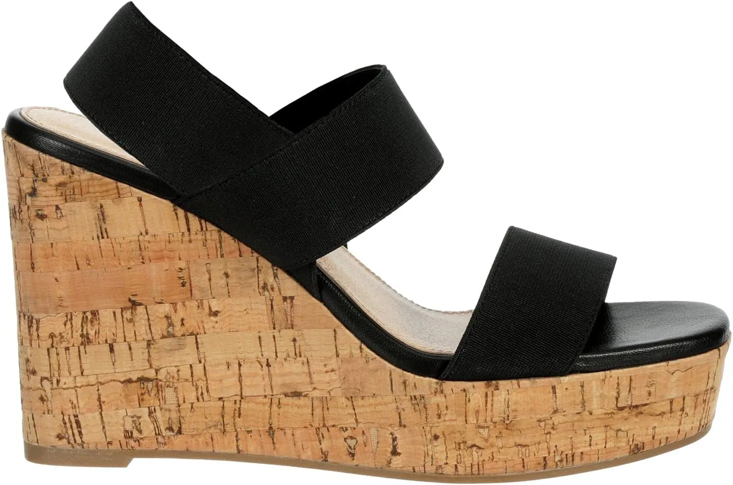 Limelight - Women's Open Square Toe Cork Wedge Sandals with Elastic Straps