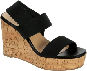 Limelight - Women's Open Square Toe Cork Wedge Sandals with Elastic Straps