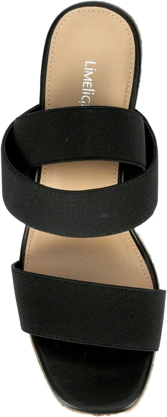 Limelight - Women's Open Square Toe Cork Wedge Sandals with Elastic Straps