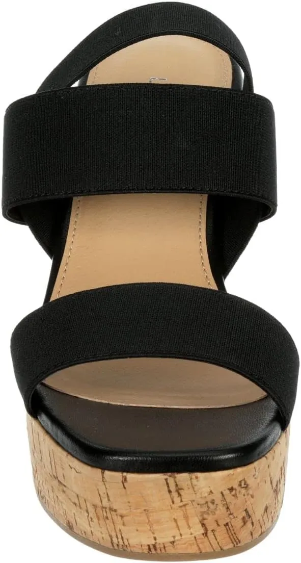 Limelight - Women's Open Square Toe Cork Wedge Sandals with Elastic Straps