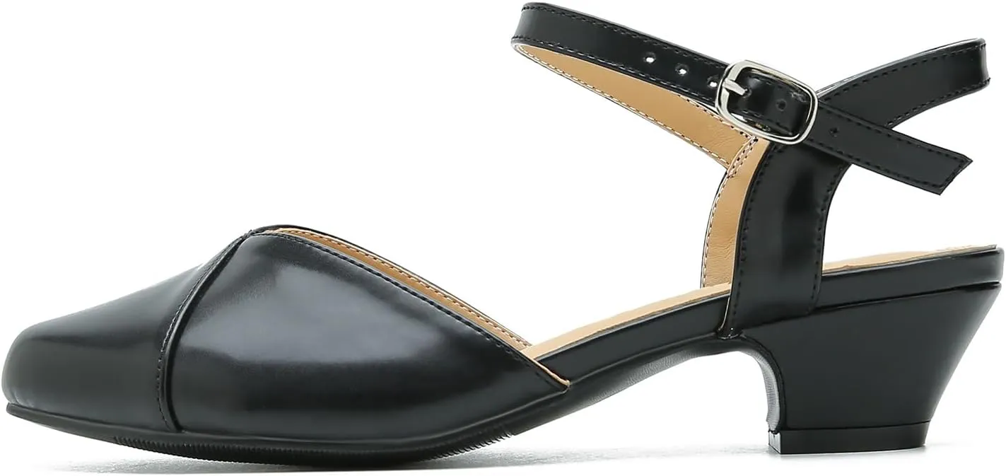 LIURUIJIA Women's Low Chunky Heel Slingback Dress Shoes Comfortable Closed Toe Block Heels Sandals