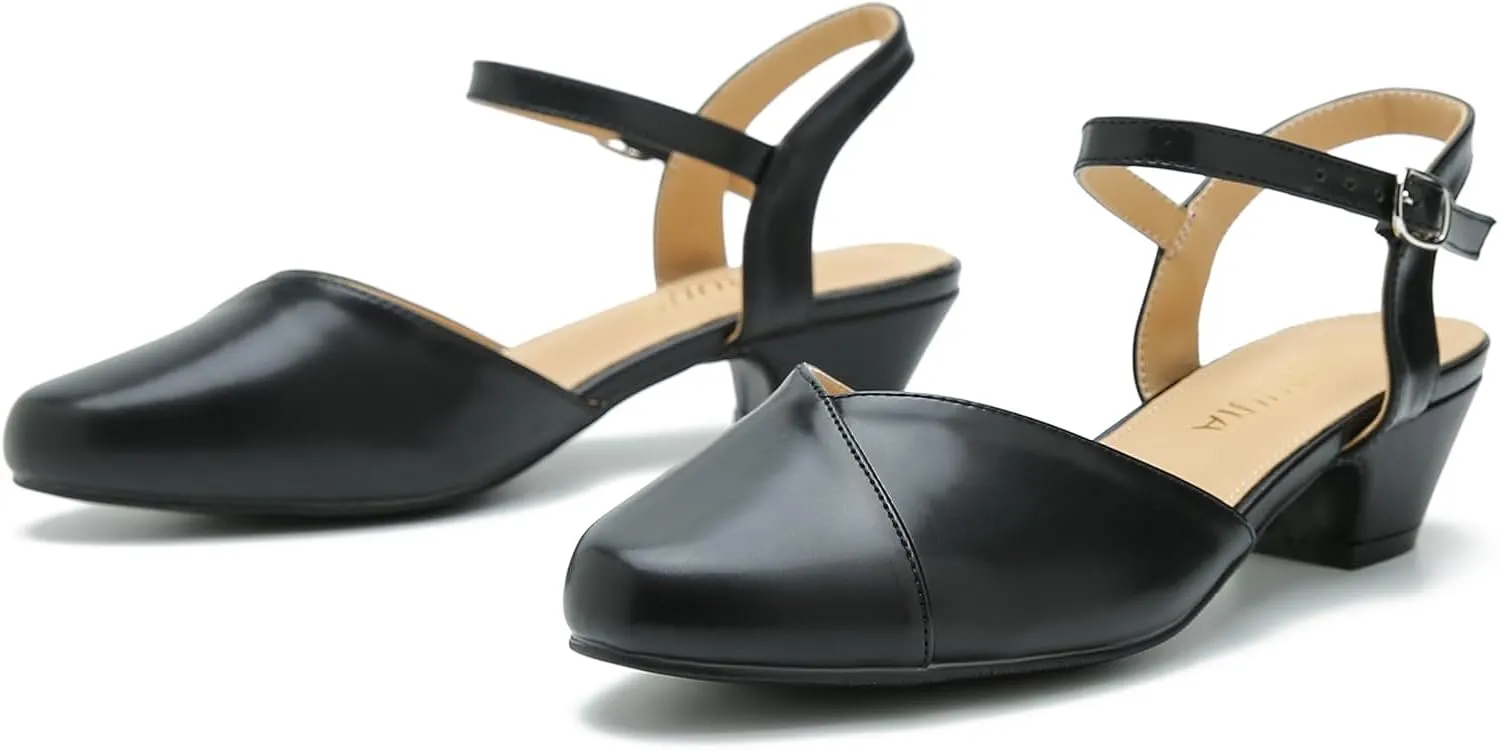 LIURUIJIA Women's Low Chunky Heel Slingback Dress Shoes Comfortable Closed Toe Block Heels Sandals