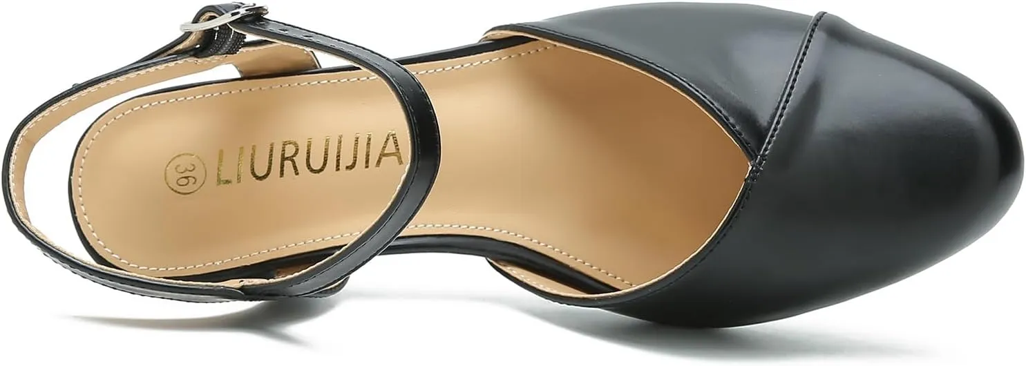 LIURUIJIA Women's Low Chunky Heel Slingback Dress Shoes Comfortable Closed Toe Block Heels Sandals
