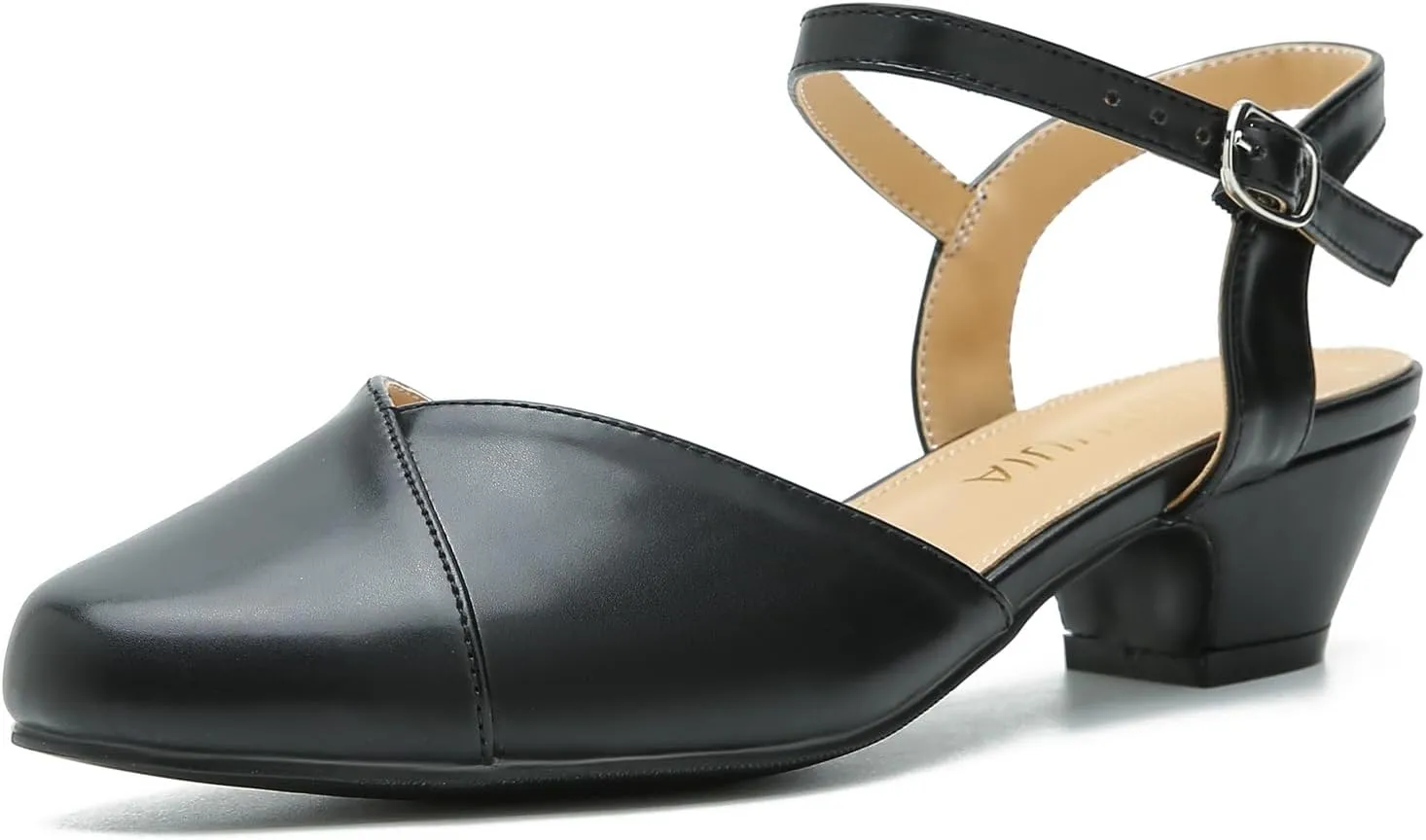 LIURUIJIA Women's Low Chunky Heel Slingback Dress Shoes Comfortable Closed Toe Block Heels Sandals