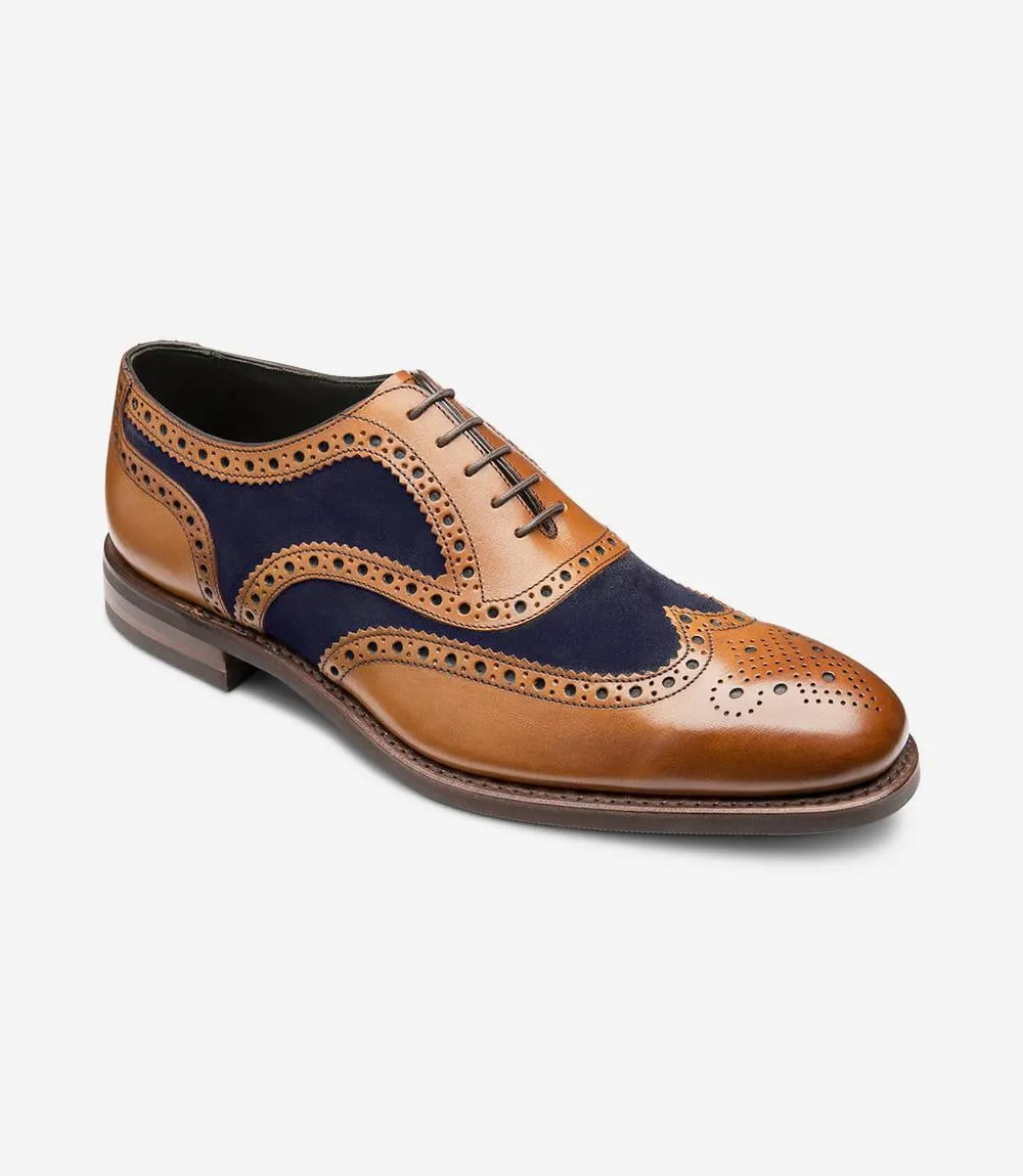 LOAKE KERRIDGE TAN-NAVY OXFORD BROGUE RUBBER SOLE F-MEDIUM