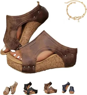 Maison Birch Lumi Cork Wedges, Lumi Stud Wedges Shoes, Cork Wedge Sandals for Women with Comfy Platform Orthopedic