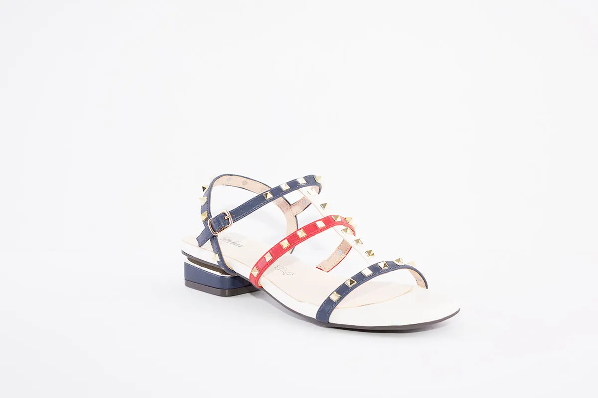 MENBUR - 22922 LOW HEEL FASHION SANDAL - NAVY MULTI