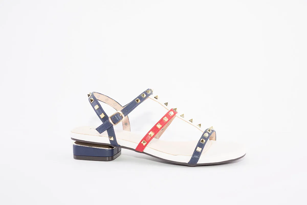 MENBUR - 22922 LOW HEEL FASHION SANDAL - NAVY MULTI