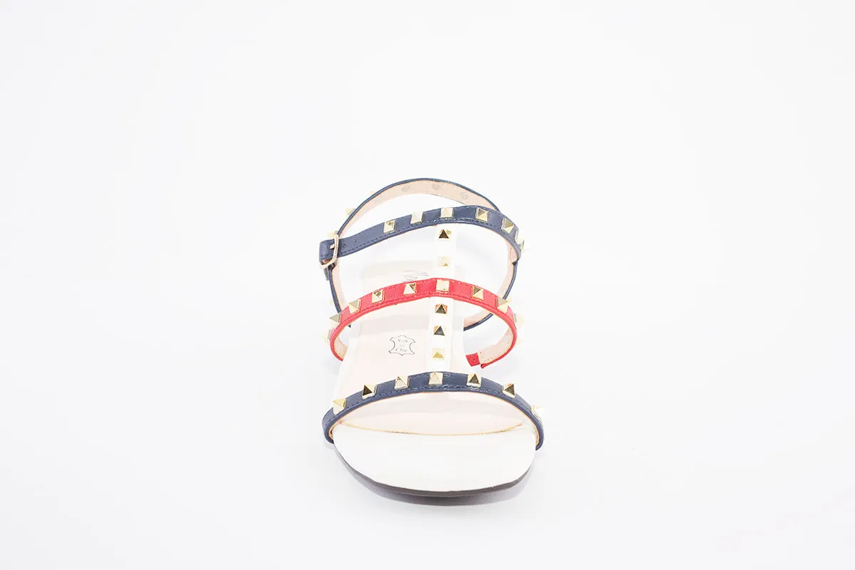 MENBUR - 22922 LOW HEEL FASHION SANDAL - NAVY MULTI