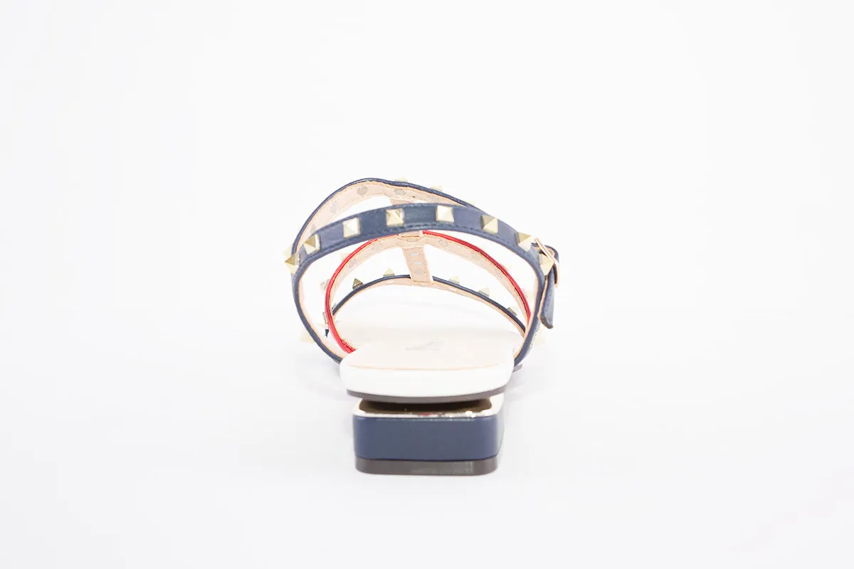 MENBUR - 22922 LOW HEEL FASHION SANDAL - NAVY MULTI