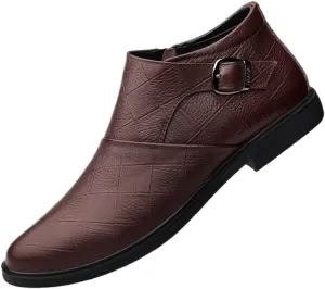 Men's Genuine Leather Dress Shoes, Slip-On Business Casual Loafers, Handmade Black/Brown Plush Shoes for Men, Comfortable Formal Leisure Footwear