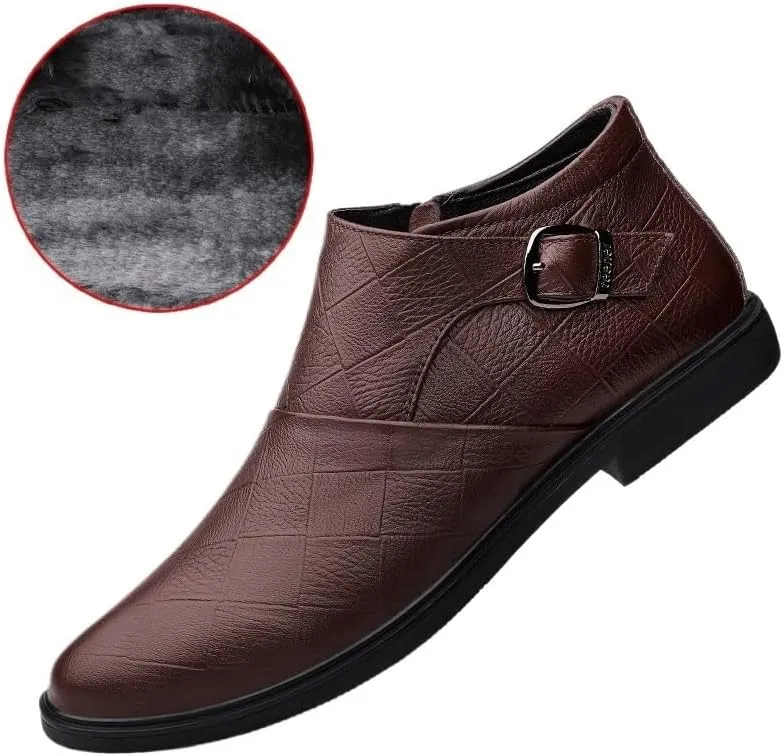 Men's Genuine Leather Dress Shoes, Slip-On Business Casual Loafers, Handmade Black/Brown Plush Shoes for Men, Comfortable Formal Leisure Footwear
