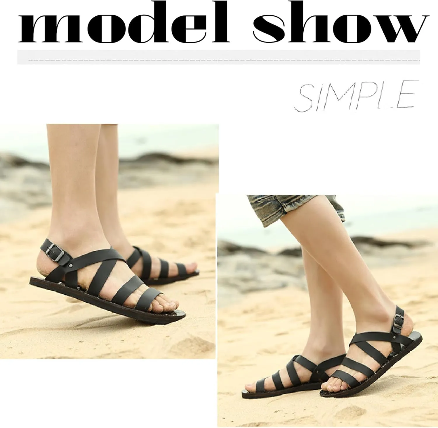 Men's Genuine Leather Flat Fisherman Sandals with Adjust Buckle Strap Fashion Comfort Open Toe Cutout Anti-Slip Platform Water Shoes Summer Walking Driving Sandals