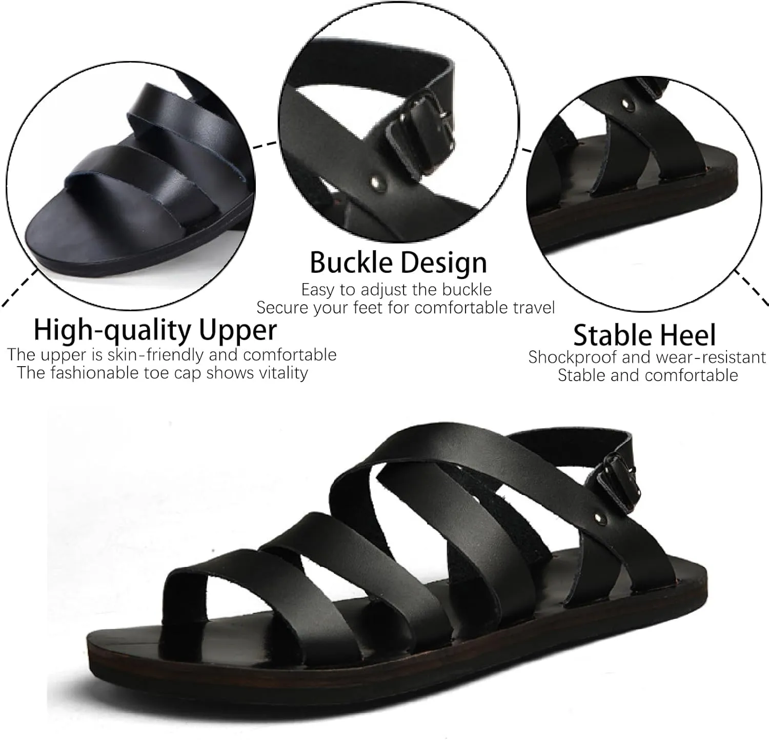 Men's Genuine Leather Flat Fisherman Sandals with Adjust Buckle Strap Fashion Comfort Open Toe Cutout Anti-Slip Platform Water Shoes Summer Walking Driving Sandals