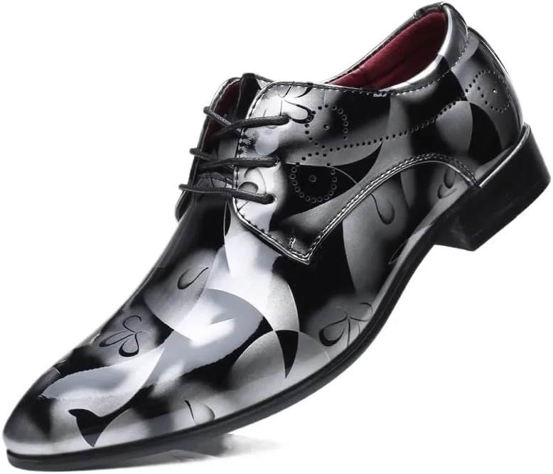 Men's Oxfords Pointed Toe Lace Ups Shoes Supple Full-Grain Leather Shoes for Men(Gray,6.5)