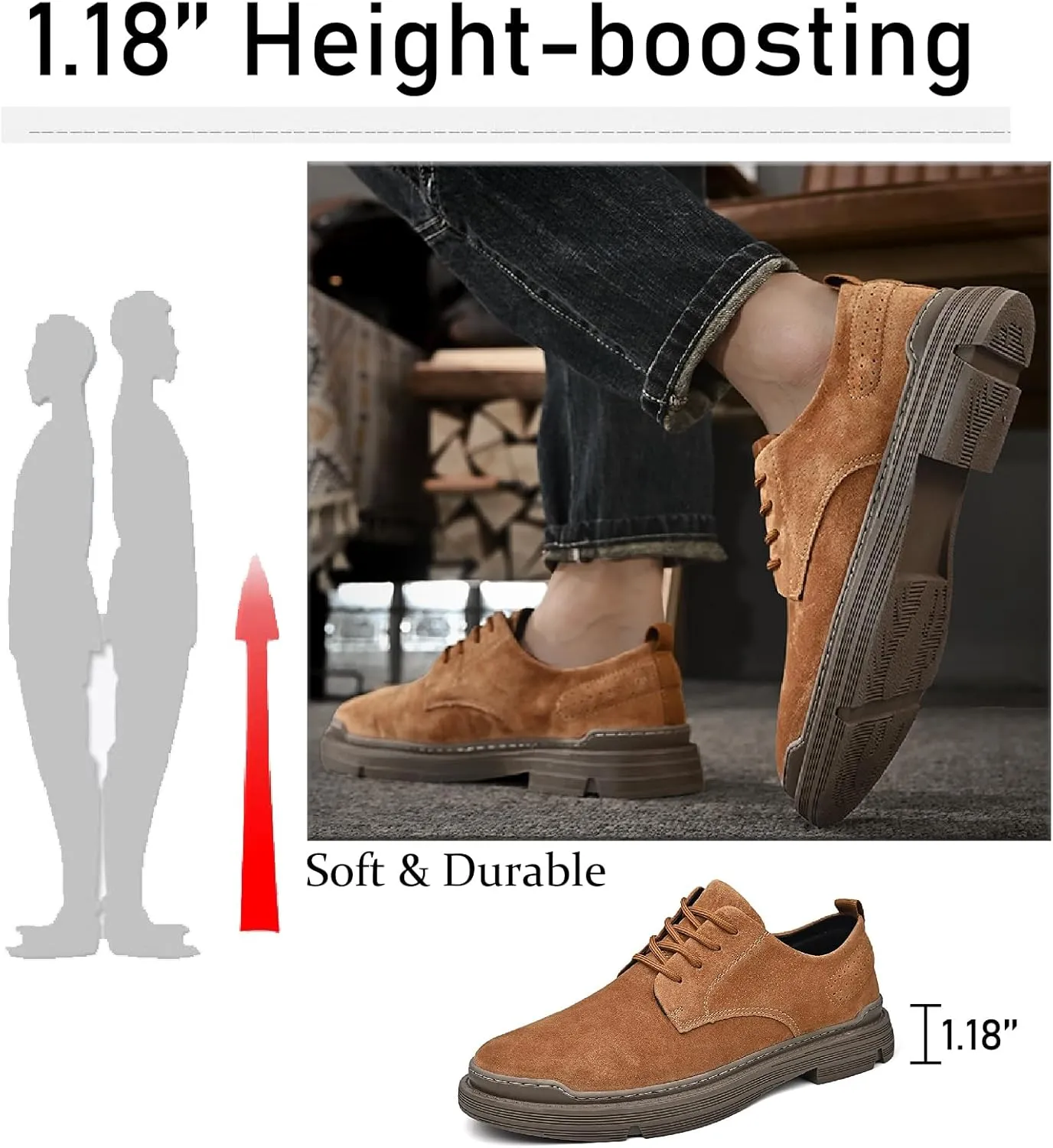 Men's Suede Lace Up Platform Oxfords Casual Comfortable Round Toe Anti-Slip Block Heel Dress Shoes Daily Business Work Office Derbys
