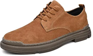 Men's Suede Lace Up Platform Oxfords Casual Comfortable Round Toe Anti-Slip Block Heel Dress Shoes Daily Business Work Office Derbys