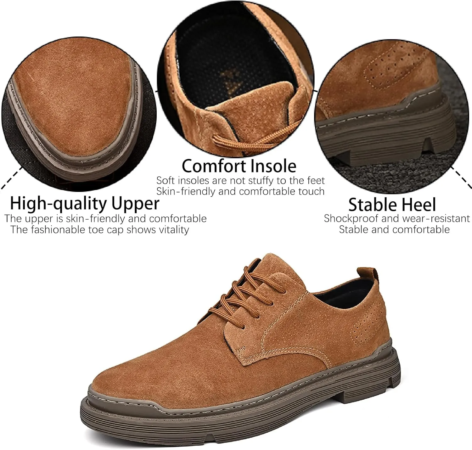 Men's Suede Lace Up Platform Oxfords Casual Comfortable Round Toe Anti-Slip Block Heel Dress Shoes Daily Business Work Office Derbys