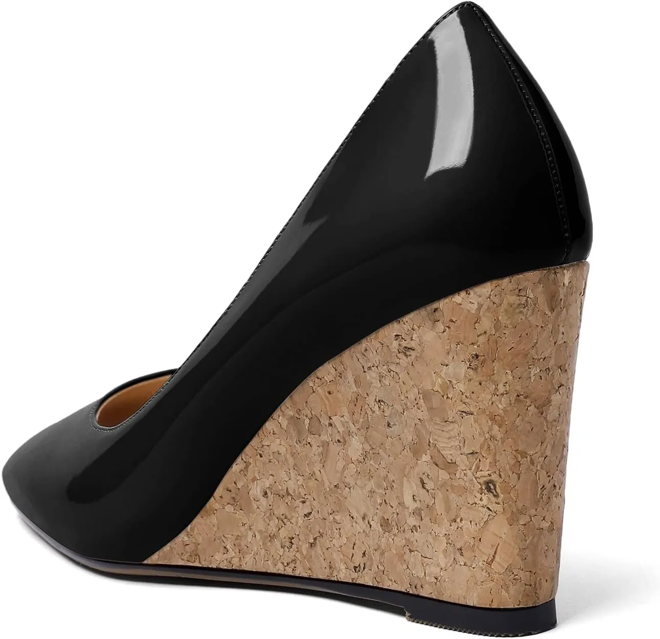 Mettesally Women's Cork Heel Wedges Square Closed Toe High Heels Pumps Slip On Fashion Party Office Dress Shoes