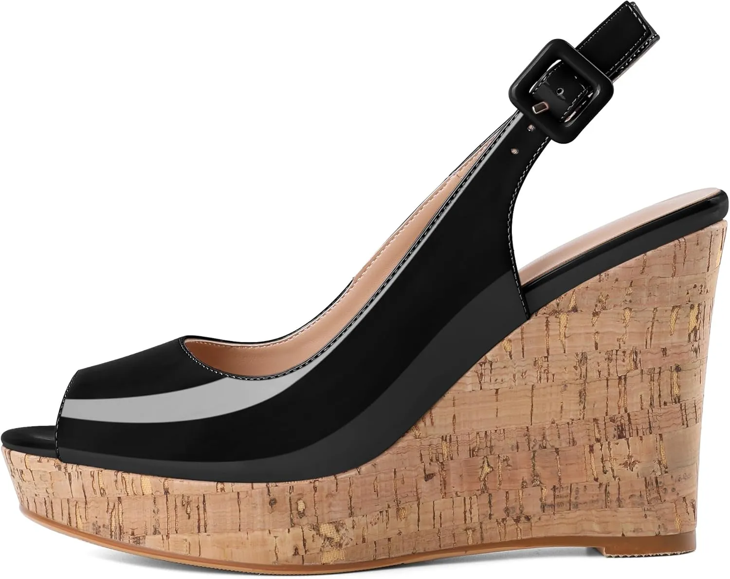 Mettesally Womens Slingback Heels High Wedge Platform Sandals Peep Round Toe 3.9 Inch Cork Sole Pumps Elegant Summer Office Dress Shoes