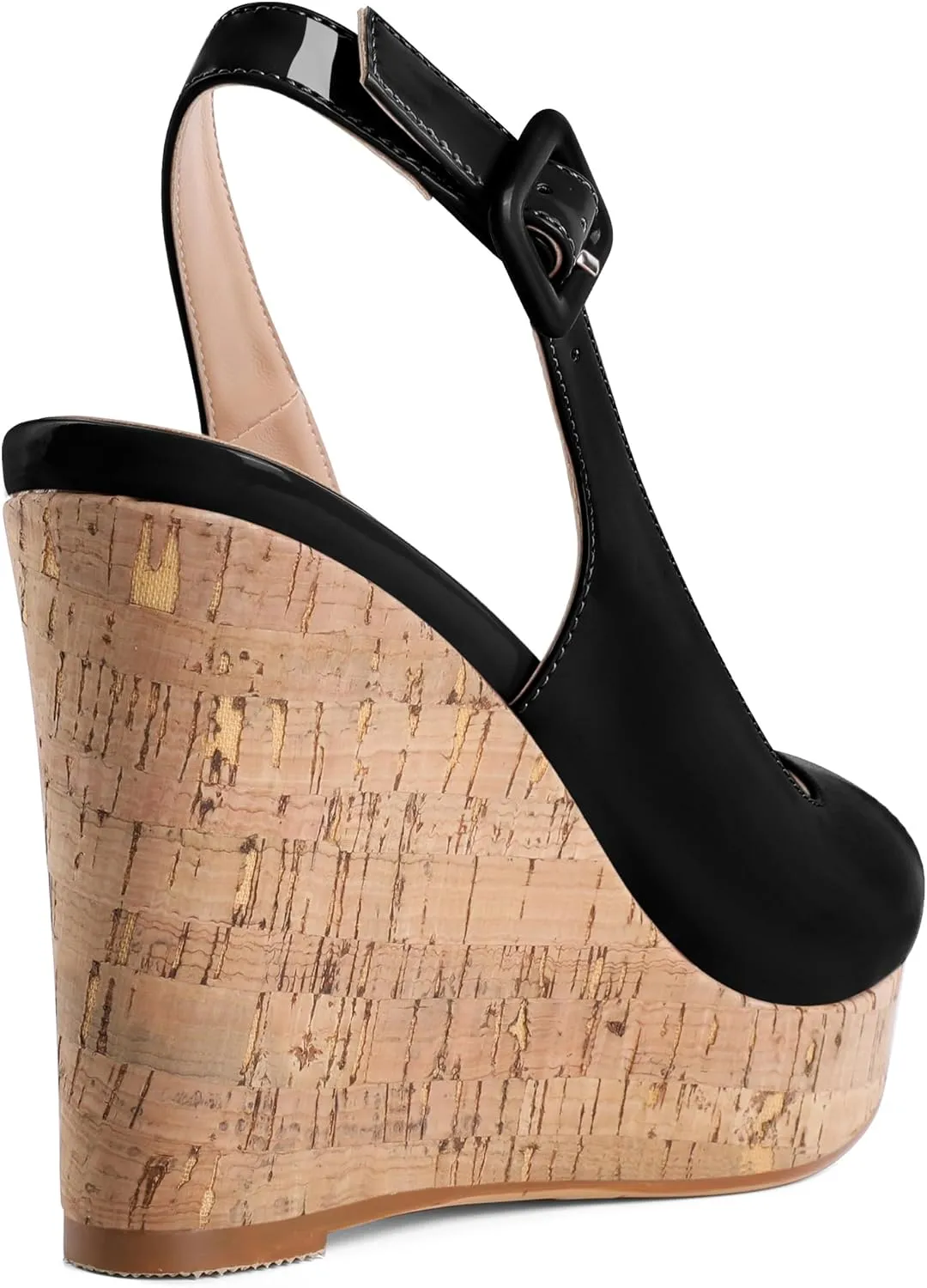 Mettesally Womens Slingback Heels High Wedge Platform Sandals Peep Round Toe 3.9 Inch Cork Sole Pumps Elegant Summer Office Dress Shoes