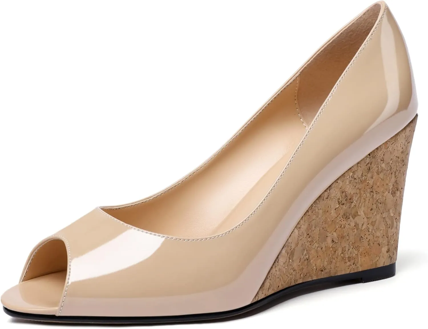 Mettesally Womens Wedge Shoes Cork High Heels Pumps Peep Toe Slip On Comfort Office Work Dress Shoes