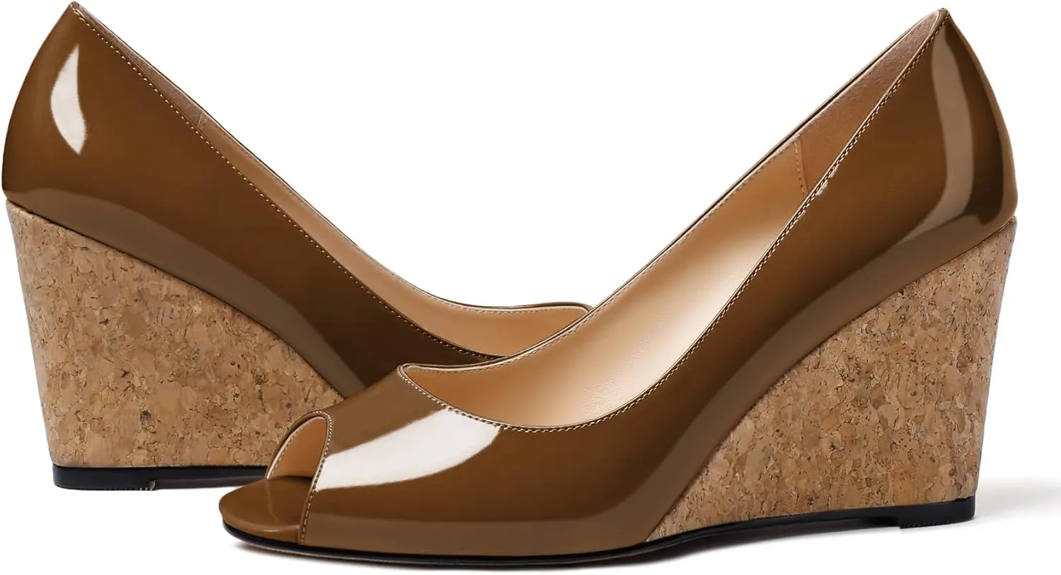Mettesally Womens Wedge Shoes Cork High Heels Pumps Peep Toe Slip On Comfort Office Work Dress Shoes