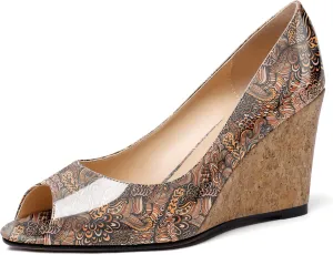 Mettesally Womens Wedge Shoes Cork High Heels Pumps Peep Toe Slip On Comfort Office Work Dress Shoes