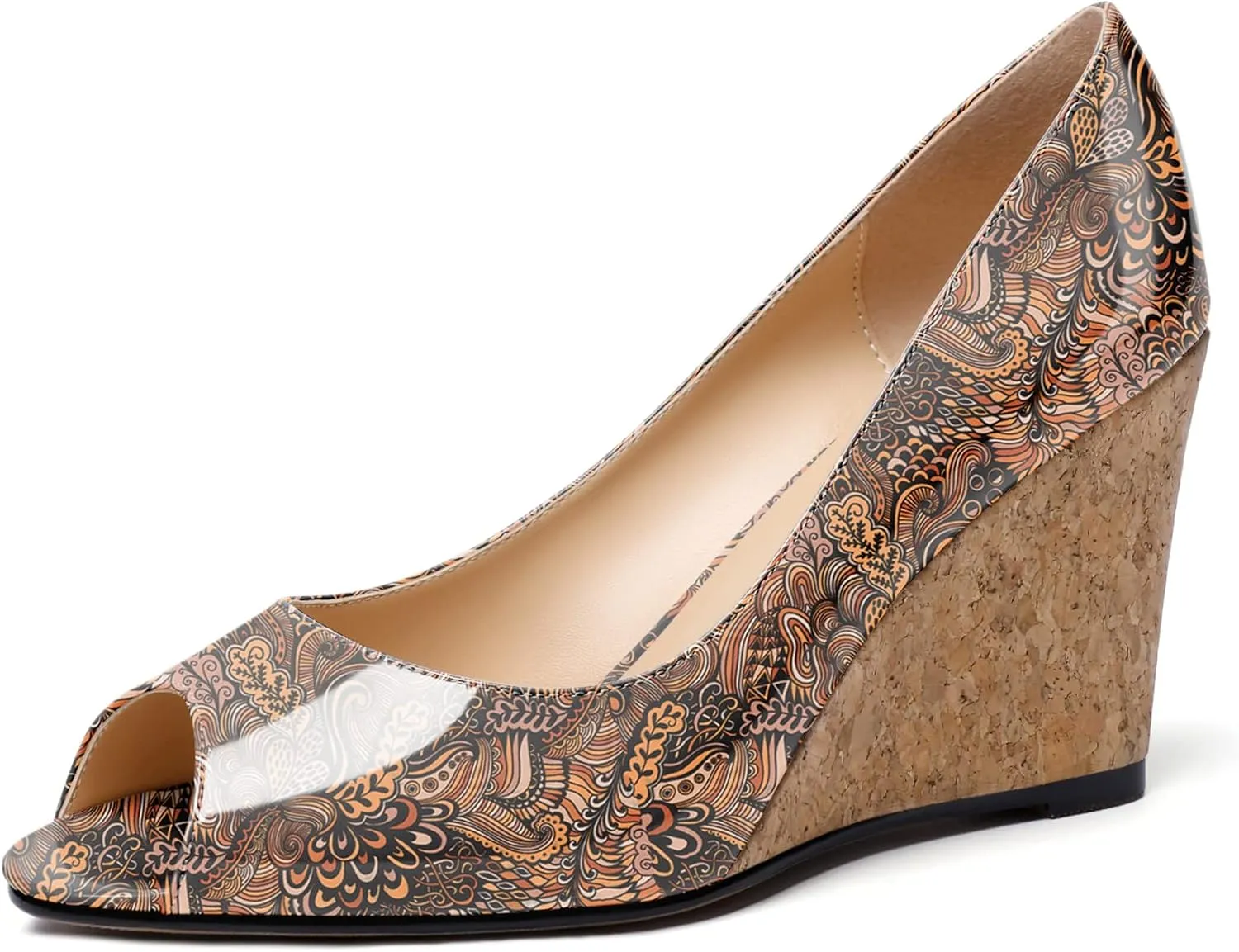 Mettesally Womens Wedge Shoes Cork High Heels Pumps Peep Toe Slip On Comfort Office Work Dress Shoes