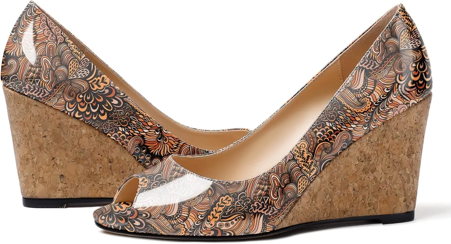 Mettesally Womens Wedge Shoes Cork High Heels Pumps Peep Toe Slip On Comfort Office Work Dress Shoes