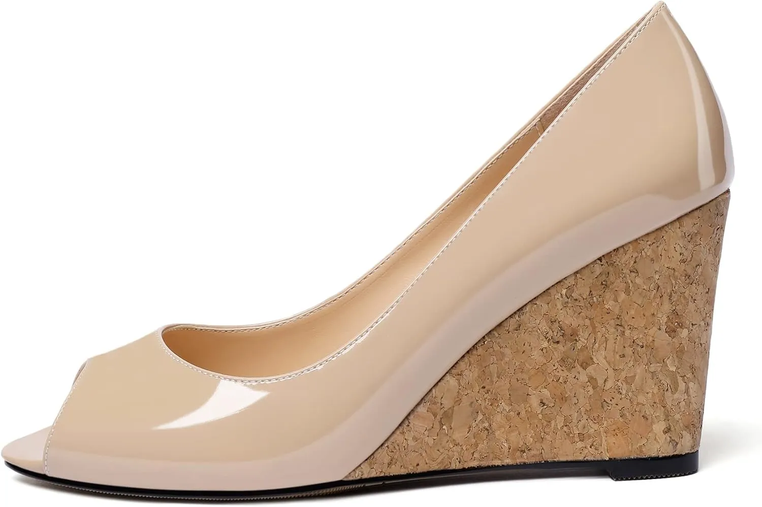 Mettesally Womens Wedge Shoes Cork High Heels Pumps Peep Toe Slip On Comfort Office Work Dress Shoes