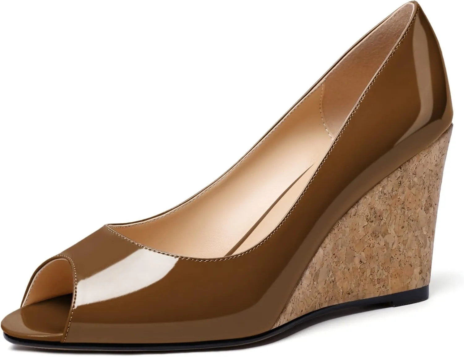 Mettesally Womens Wedge Shoes Cork High Heels Pumps Peep Toe Slip On Comfort Office Work Dress Shoes