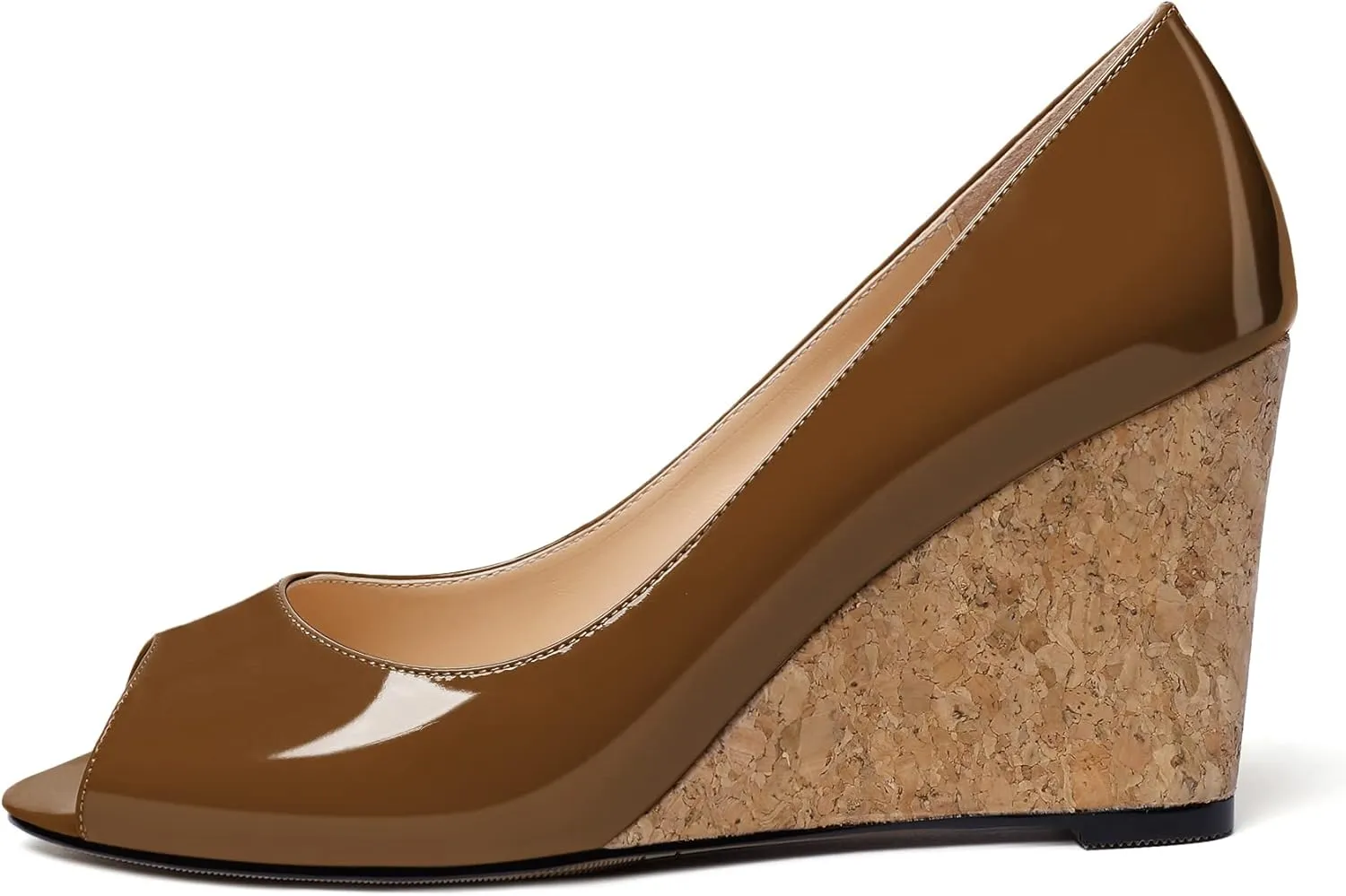 Mettesally Womens Wedge Shoes Cork High Heels Pumps Peep Toe Slip On Comfort Office Work Dress Shoes