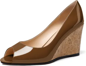 Mettesally Womens Wedge Shoes Cork High Heels Pumps Peep Toe Slip On Comfort Office Work Dress Shoes