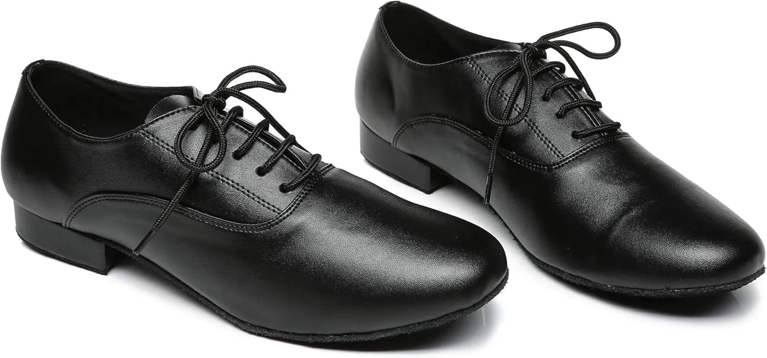 Minishion Dancing Shoes for Men 1" Standard Heel Leather Ballroom Dance Shoes