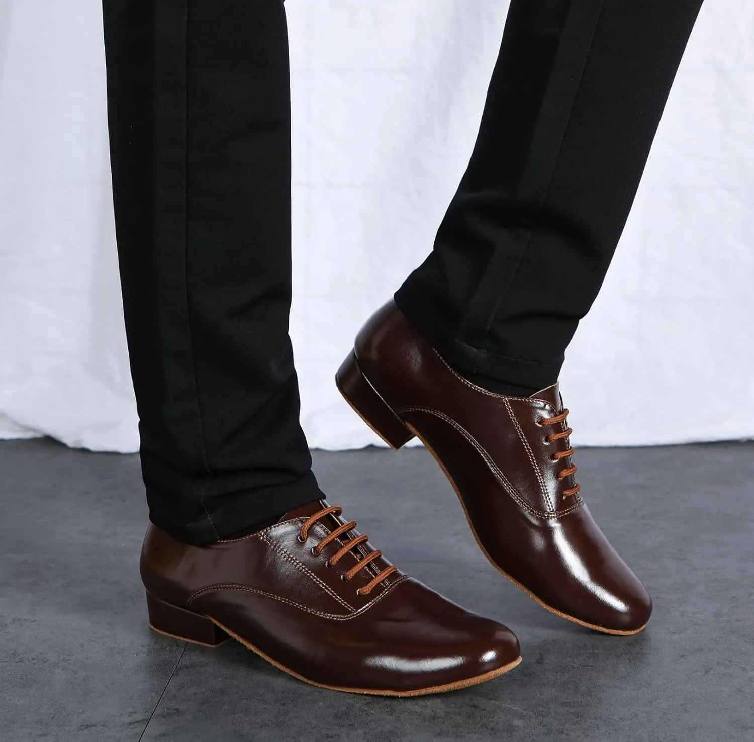 Minishion Dancing Shoes for Men 1" Standard Heel Leather Ballroom Dance Shoes