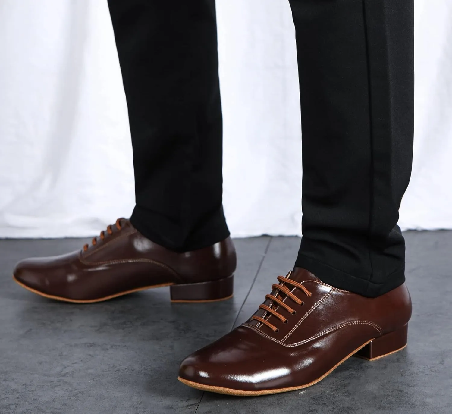 Minishion Dancing Shoes for Men 1" Standard Heel Leather Ballroom Dance Shoes