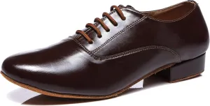 Minishion Dancing Shoes for Men 1" Standard Heel Leather Ballroom Dance Shoes