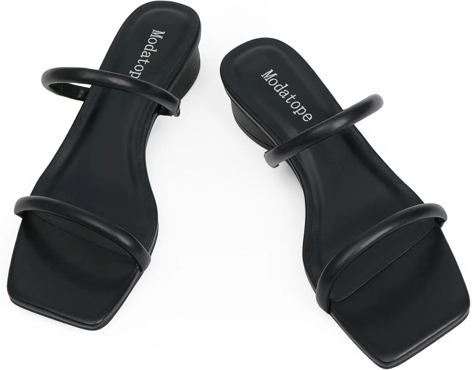 Modatope Square Open Toe Heeled Sandals Women Two Strap Chunky Heel Sandals for Women Low Block Heel Sandal Dressy