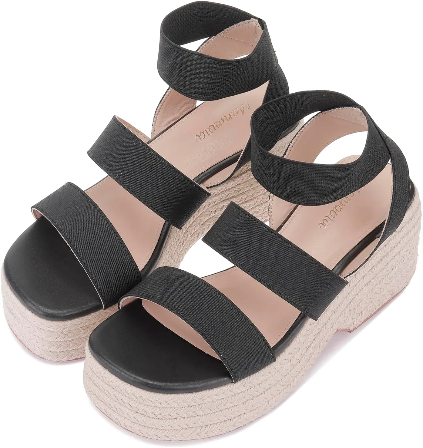 Monrovia Platform Sandals for Women – Elastic Strap Espadrille Wedge Sandals, Comfortable Chunky Heels for Summer Walking, Casual Travel or Beach Outfits